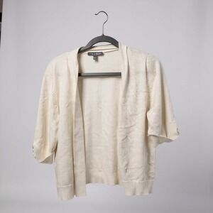 Cable & Gauge White Open-Front Cardigan With Button-Detail Sleeves‎ Size XL